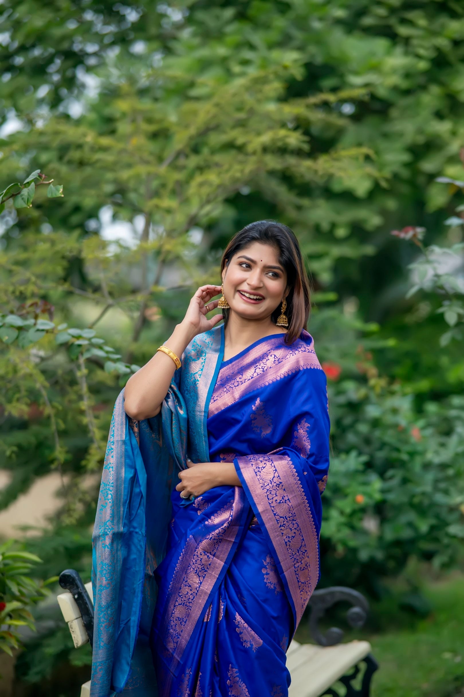Buy MySilkLove Daisy Blue and Green Woven Banarasi Saree Online