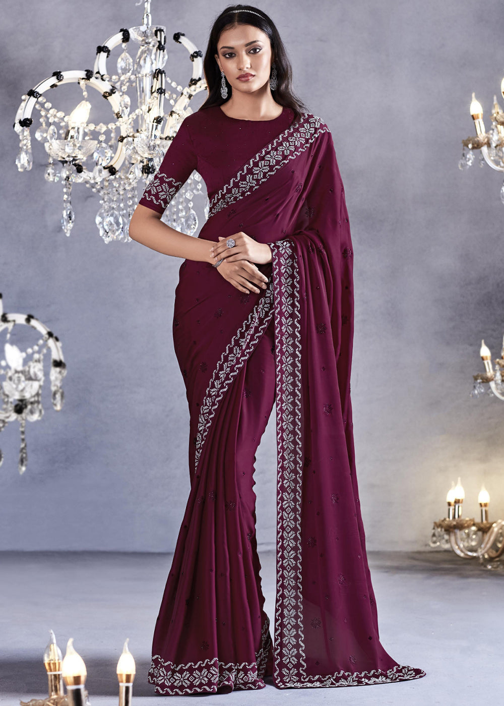 Buy MySilkLove Au Chico Purple Woven Embroidered Satin Silk Saree Online