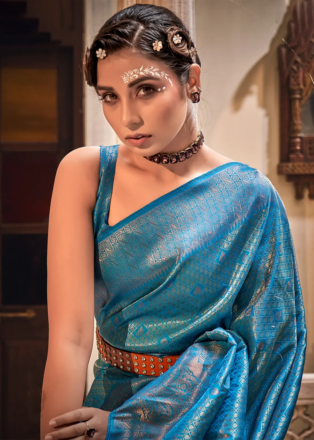 Buy MySilkLove Wedgewood Blue Zari Woven Kanjivaram Saree Online