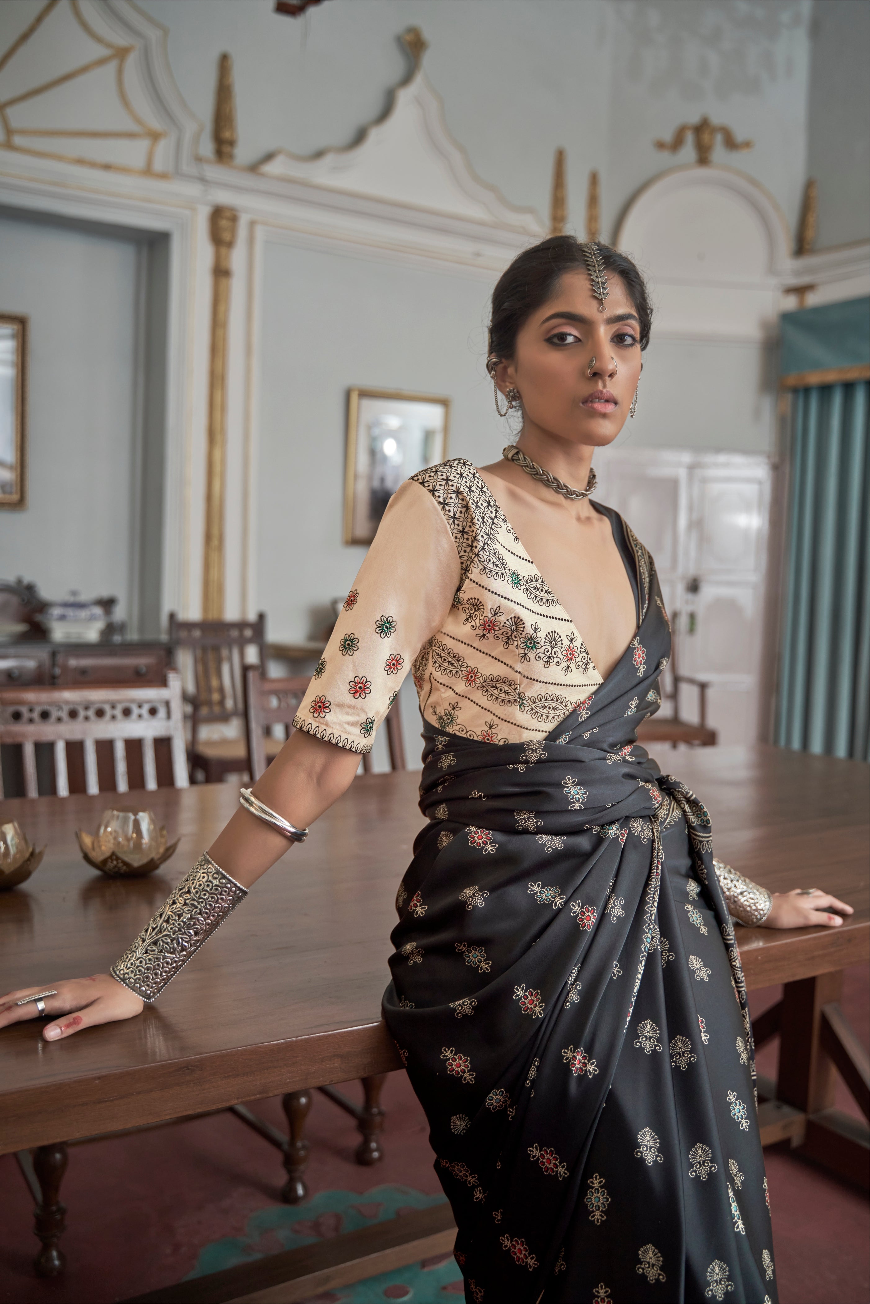 Buy MySilkLove Shark Grey Gajji Silk Saree with embroidery blouse Online