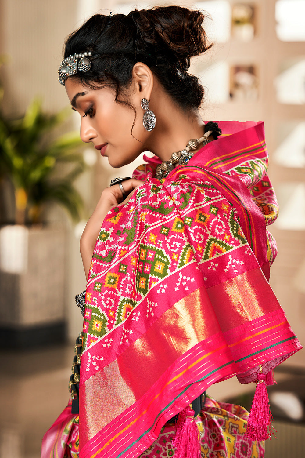 Buy MySilkLove Equator Yellow and Pink Printed Patola Saree Online