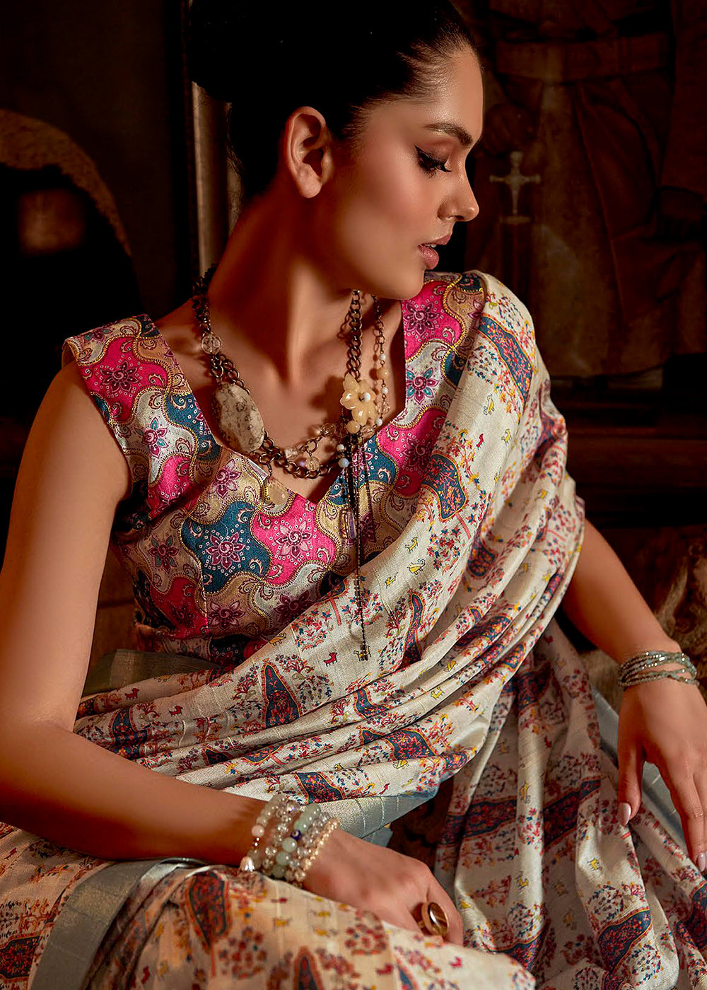 Buy MySilkLove Penny Pink Printed Banarasi Saree Online
