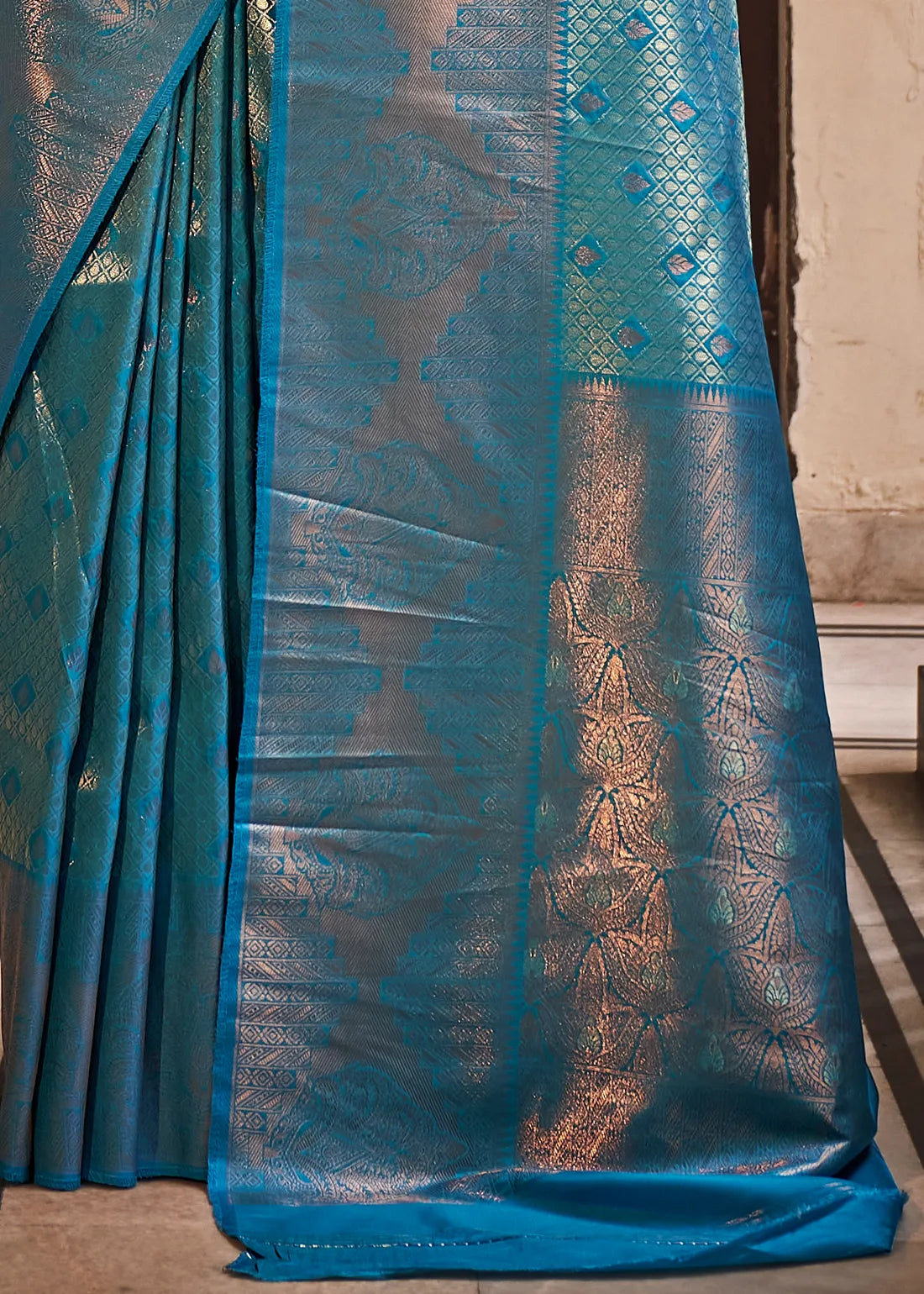 Buy MySilkLove Wedgewood Blue Zari Woven Kanjivaram Saree Online