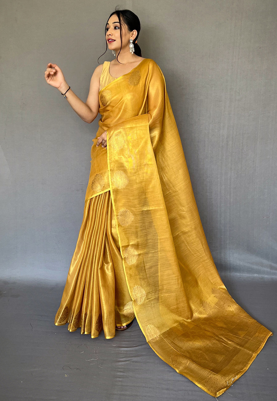 Buy MySilkLove Tulip Tree Yellow Zari Woven Banarasi Tissue Silk Saree Online