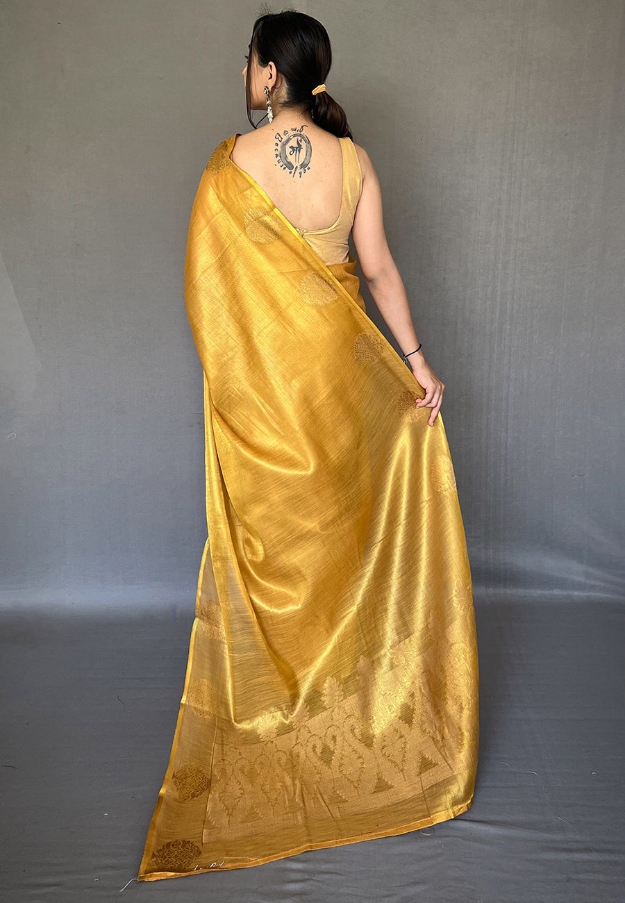 Buy MySilkLove Tulip Tree Yellow Zari Woven Banarasi Tissue Silk Saree Online