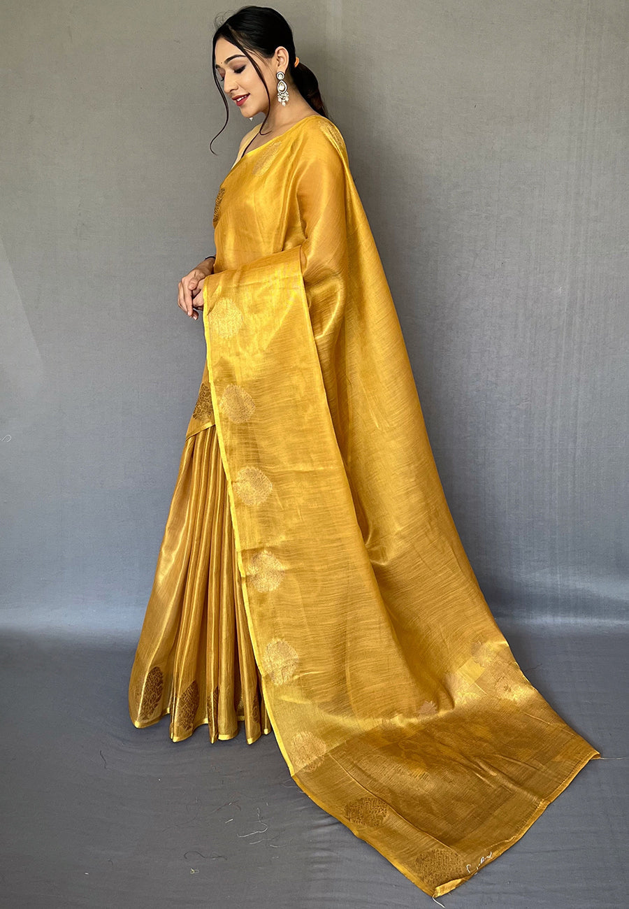 Buy MySilkLove Tulip Tree Yellow Zari Woven Banarasi Tissue Silk Saree Online