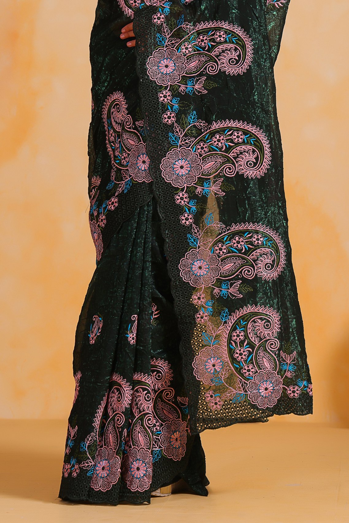 Buy MySilkLove Charleston Green Embroidered Georgette Saree Online