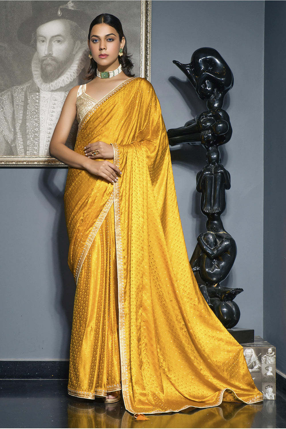 Buy MySilkLove Mustard Yellow Satin Saree Online