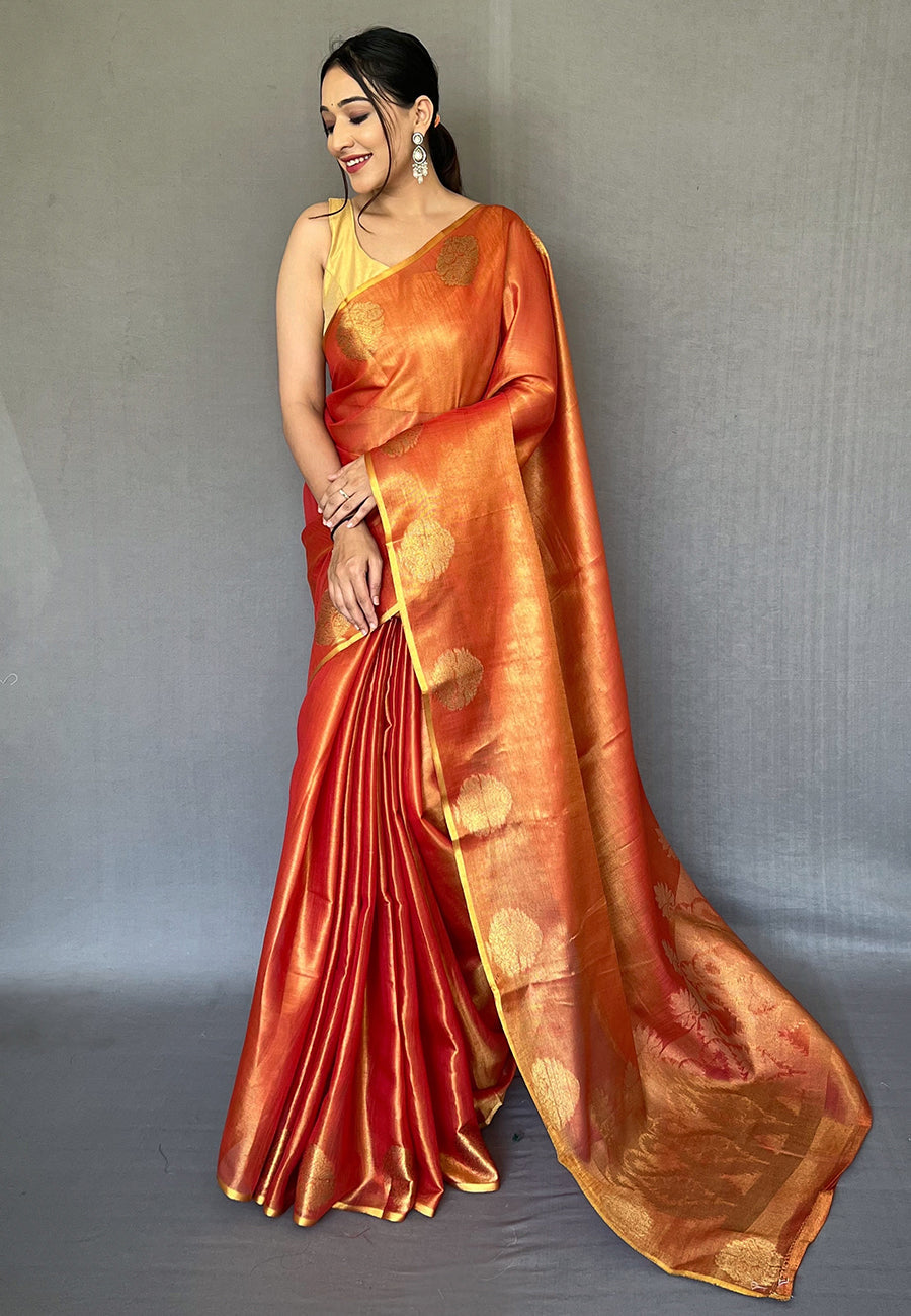 MySilkLove Jaffa Orange Zari Woven Banarasi Tissue Silk Saree