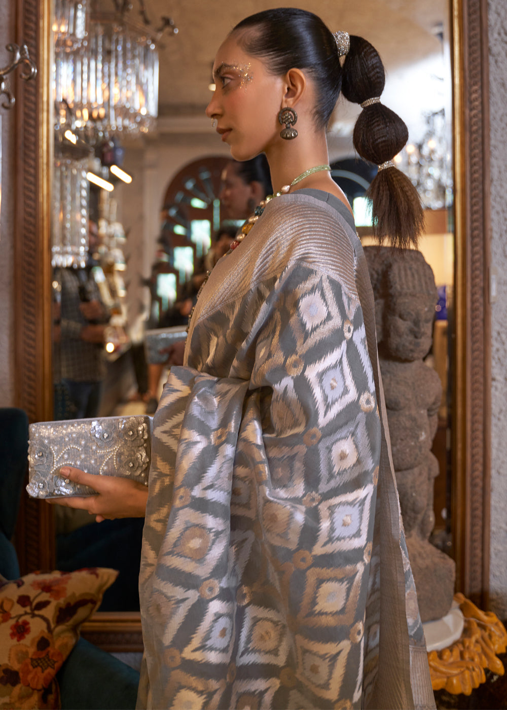 Buy MySilkLove Ironside Grey Woven Banarasi Linen Silk Saree Online