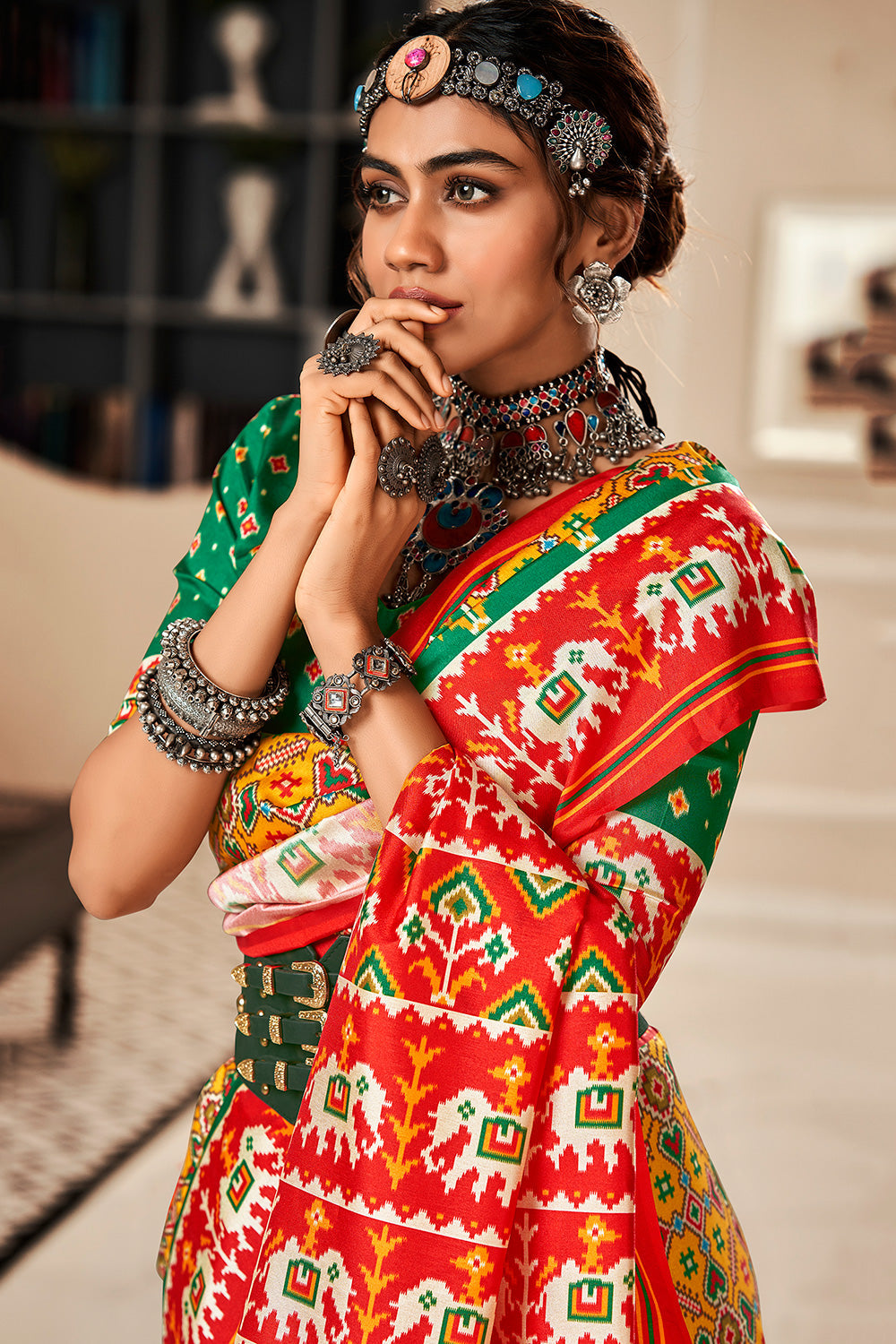 Buy MySilkLove Sea Yellow and Red Printed Patola Saree Online