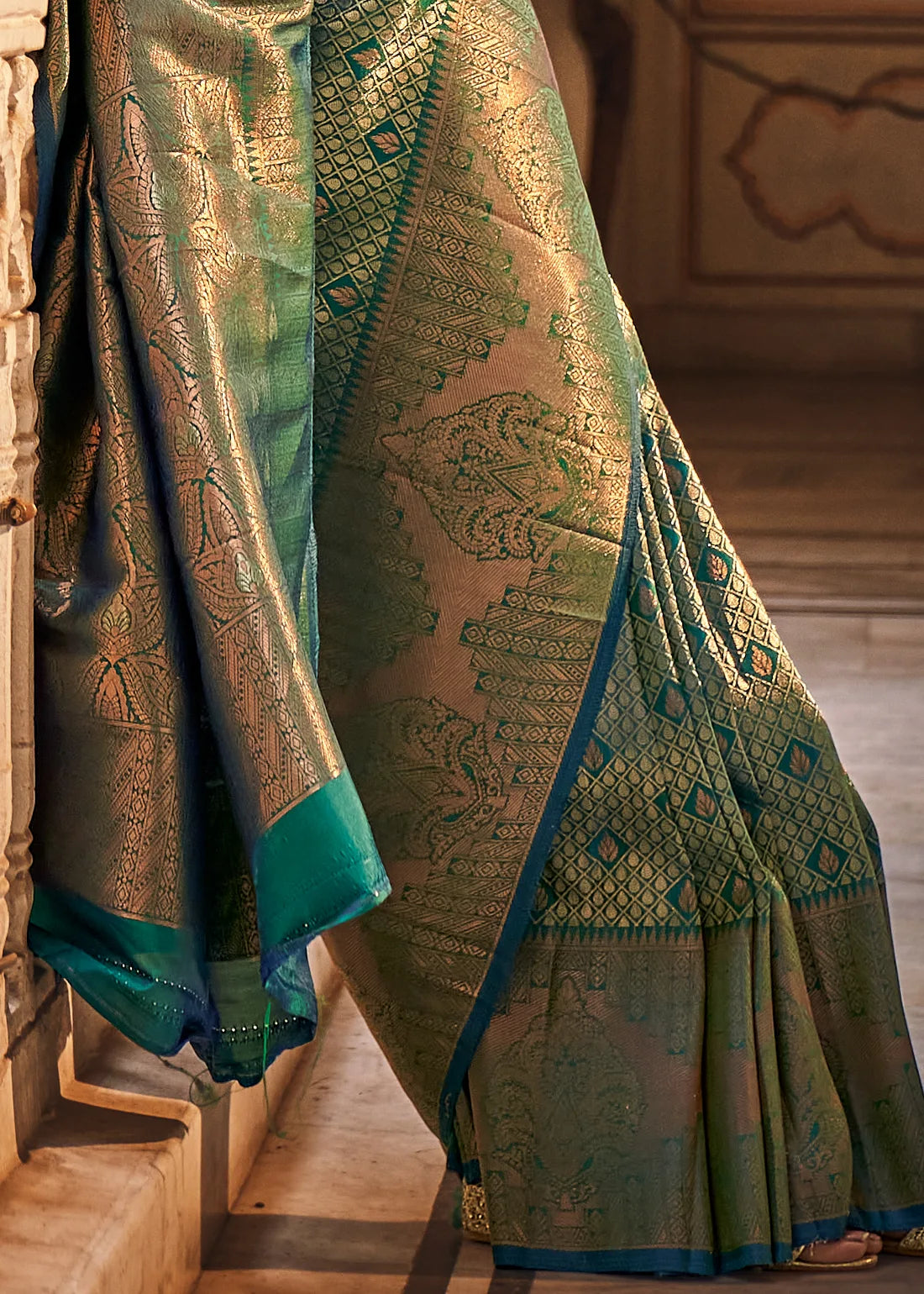 Buy MySilkLove Sage Green Zari Woven Kanjivaram Saree Online