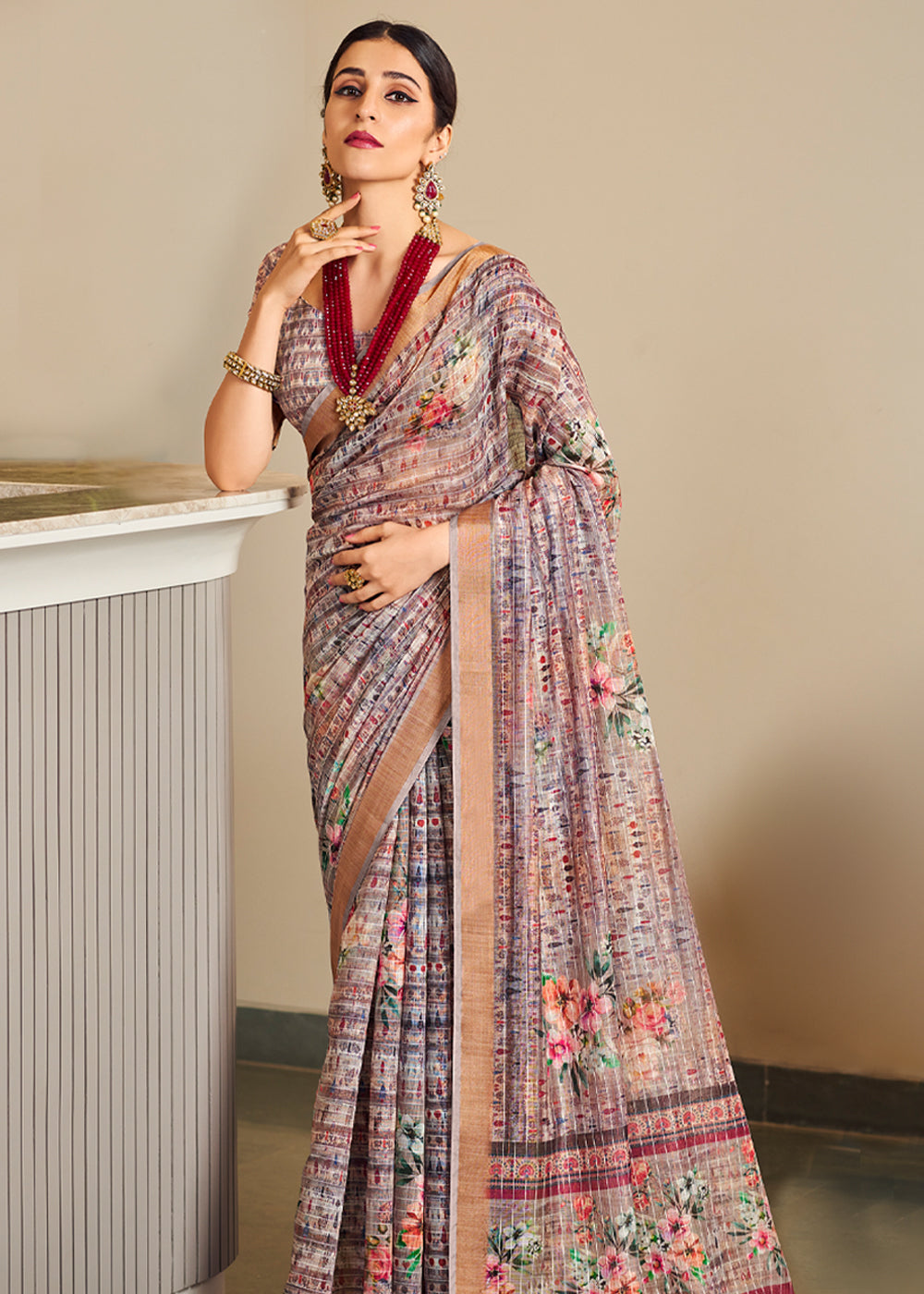 MySilkLove Del Rio Lavender Linen Saree with Digital Print