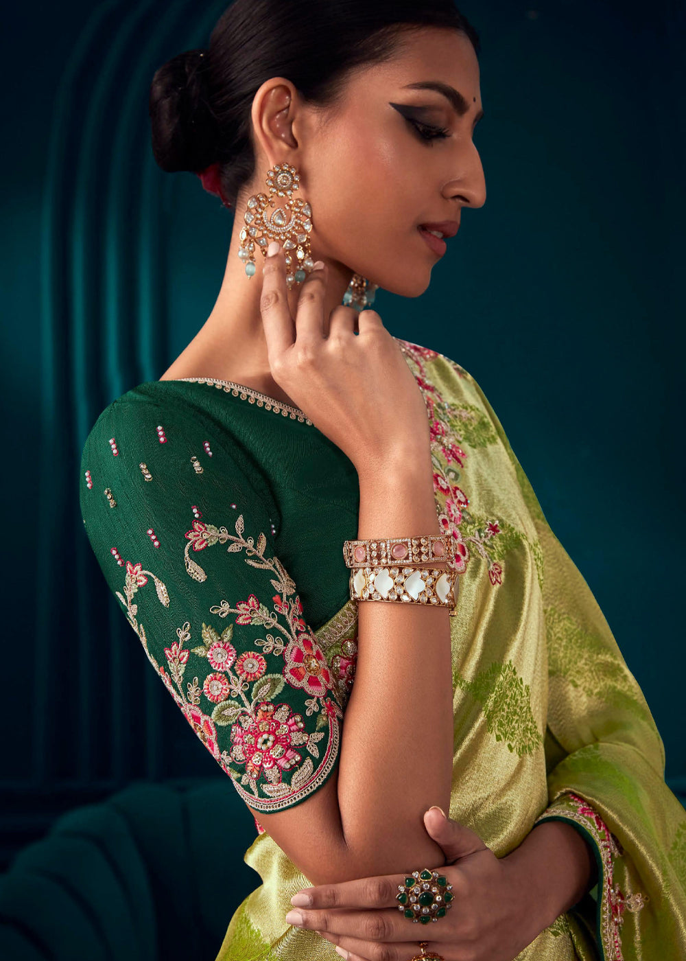 Buy MySilkLove Peridot Green Woven Embroidered Banarasi Silk Saree Online