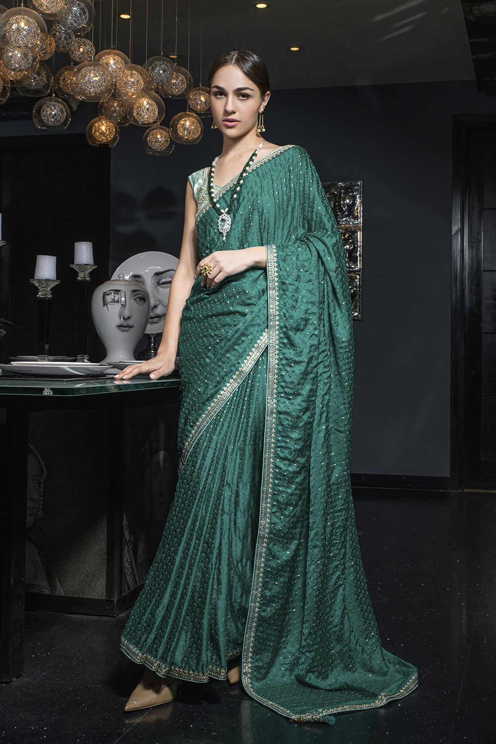 Buy MySilkLove Dream Green Satin Saree Online