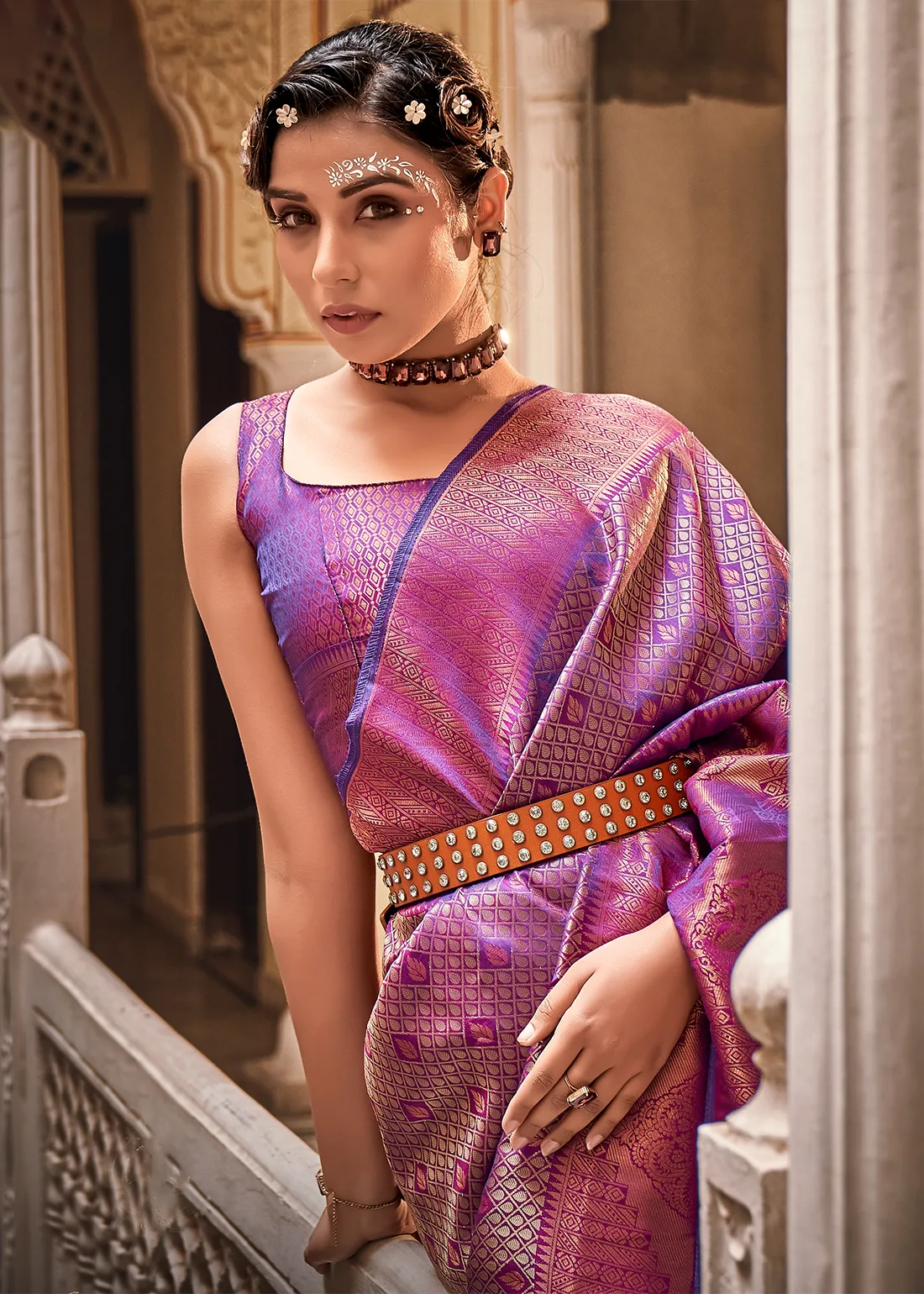 MySilkLove Cinnamon Purple Zari Woven Kanjivaram Saree