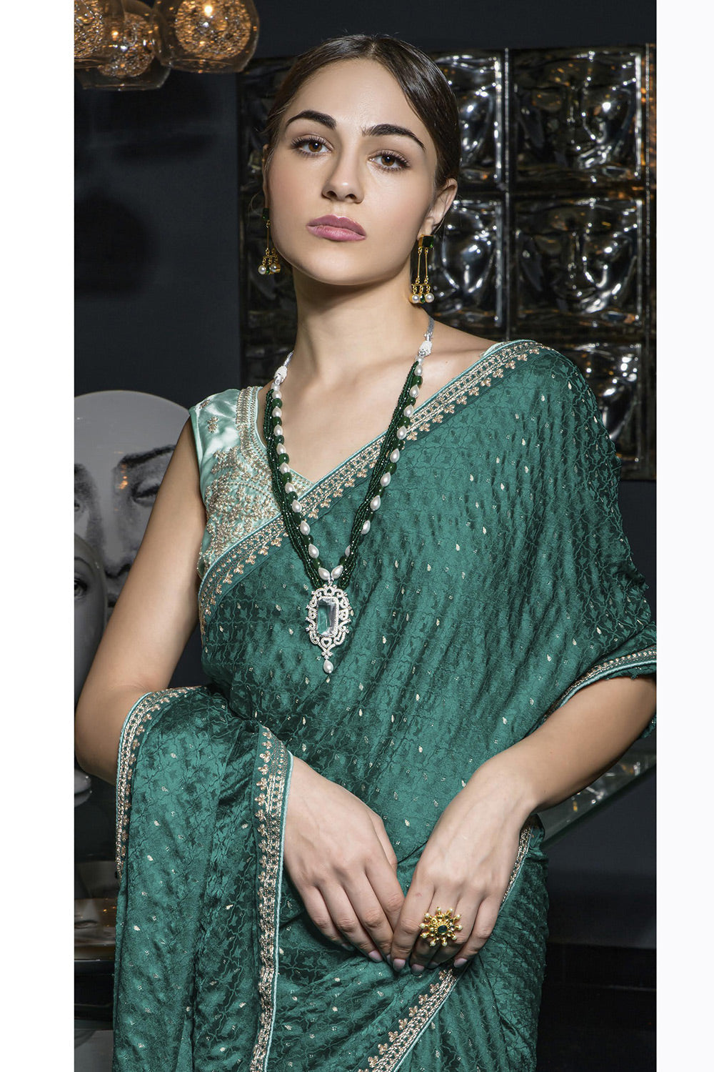 MySilkLove Dream Green Satin Saree