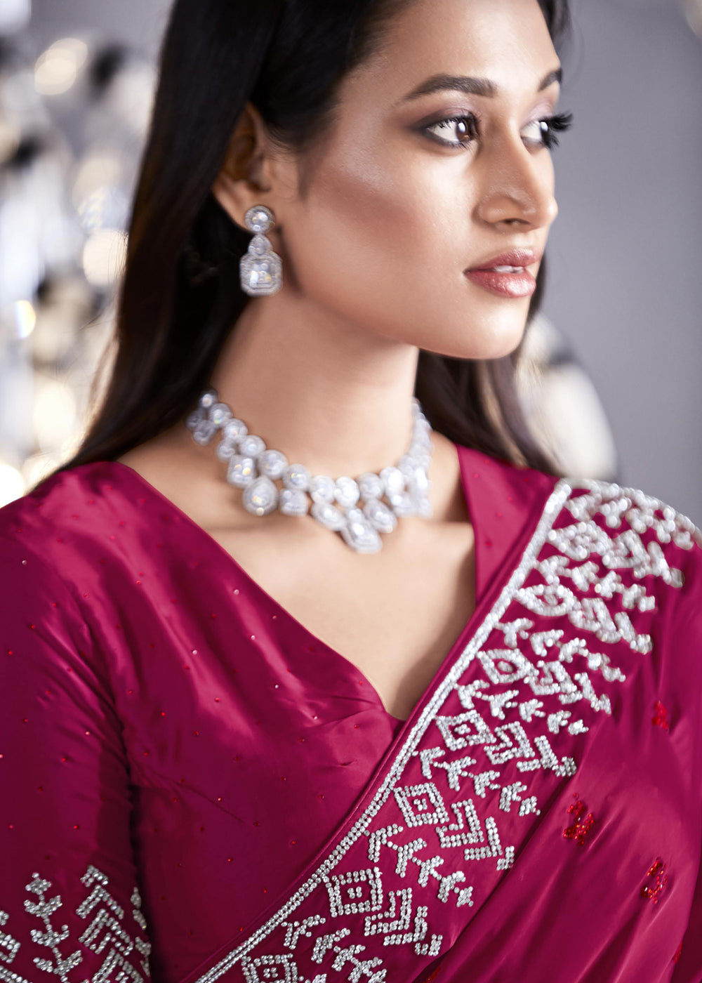 Buy MySilkLove Hibiscus Pink Woven Embroidered Satin Silk Saree Online