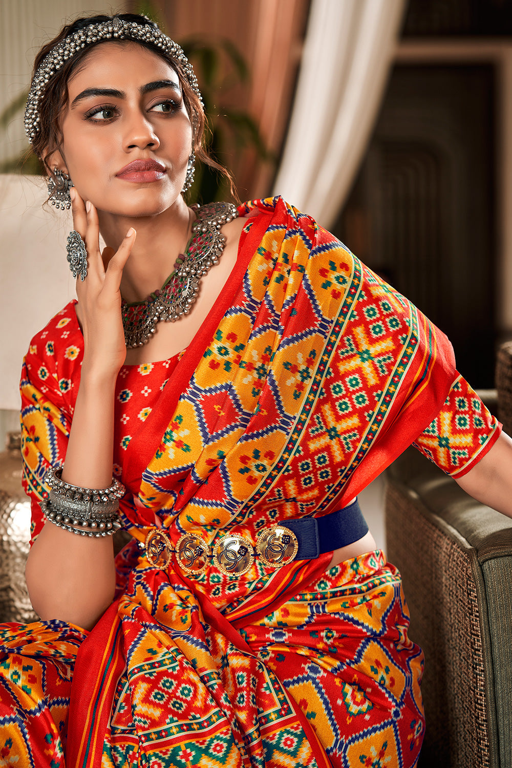 Buy MySilkLove Dandelion Yellow and Red Printed Patola Saree Online