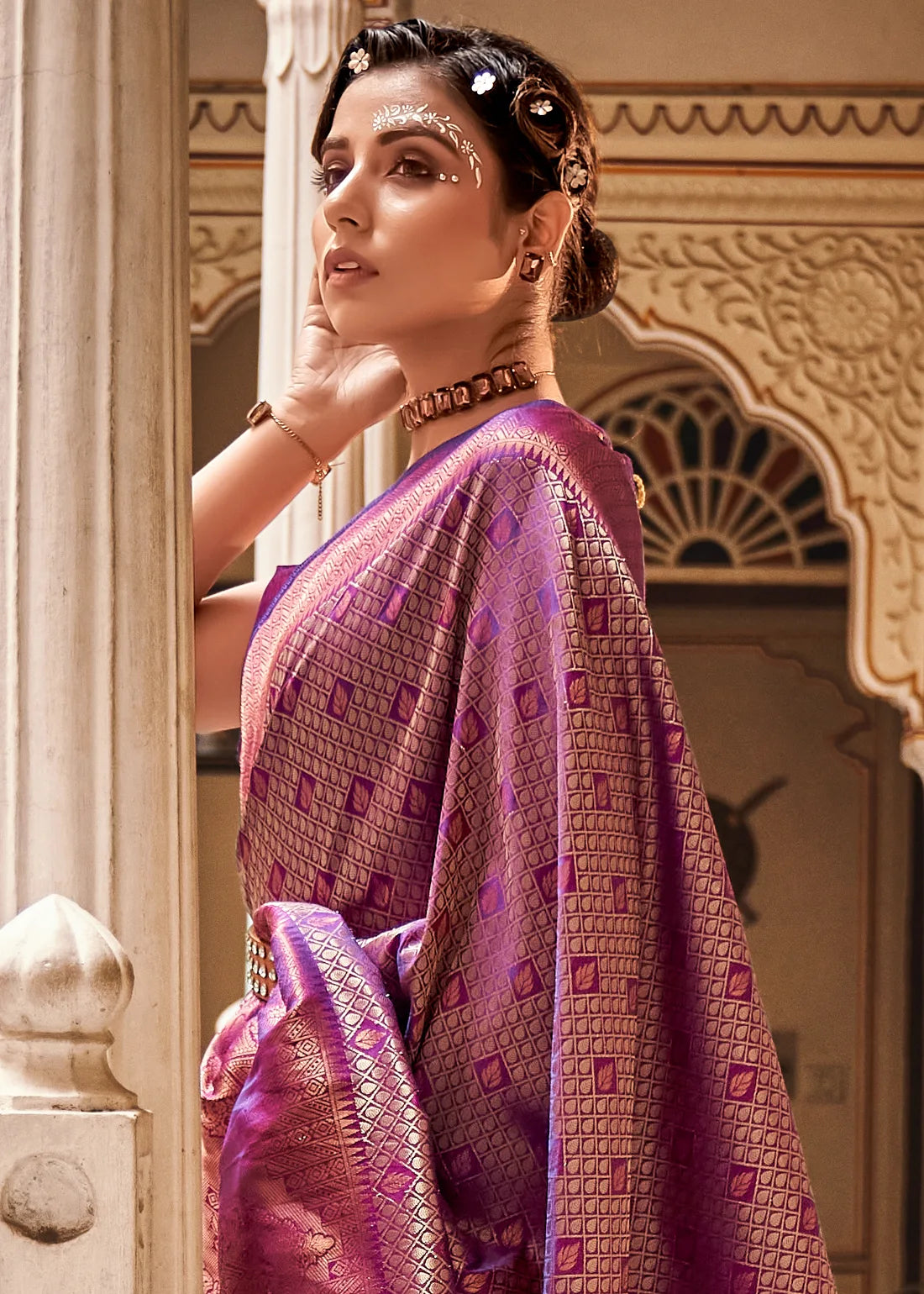 Buy MySilkLove Cinnamon Purple Zari Woven Kanjivaram Saree Online