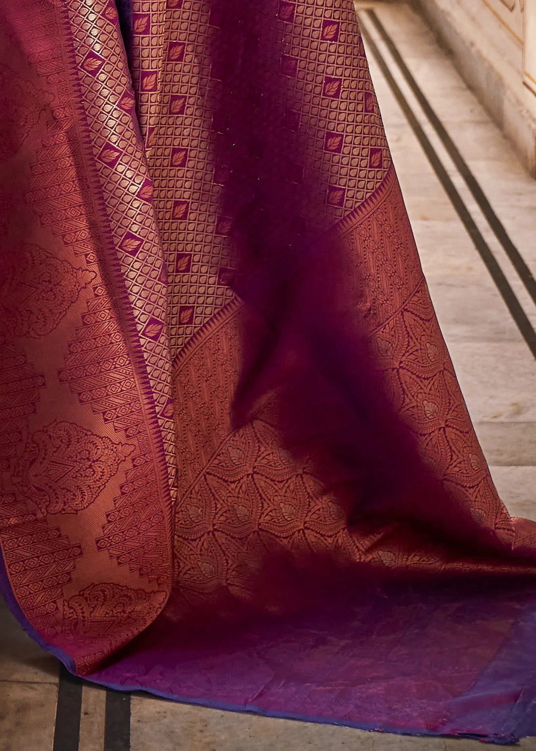 Buy MySilkLove Cinnamon Purple Zari Woven Kanjivaram Saree Online