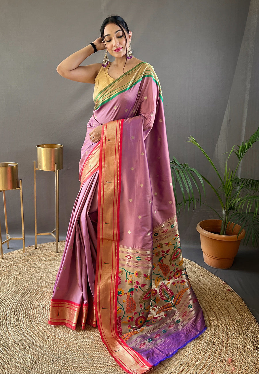 Buy MySilkLove Schnapps Pink Woven Paithani Saree Online