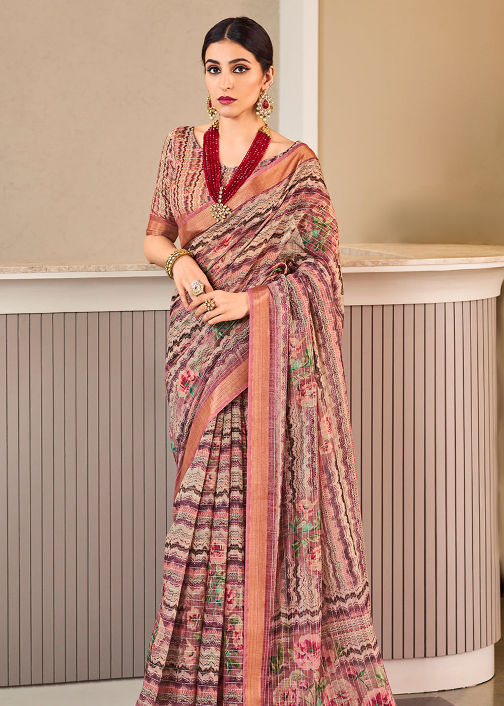 MySilkLove Quicksand Purple Linen Saree with Digital Print