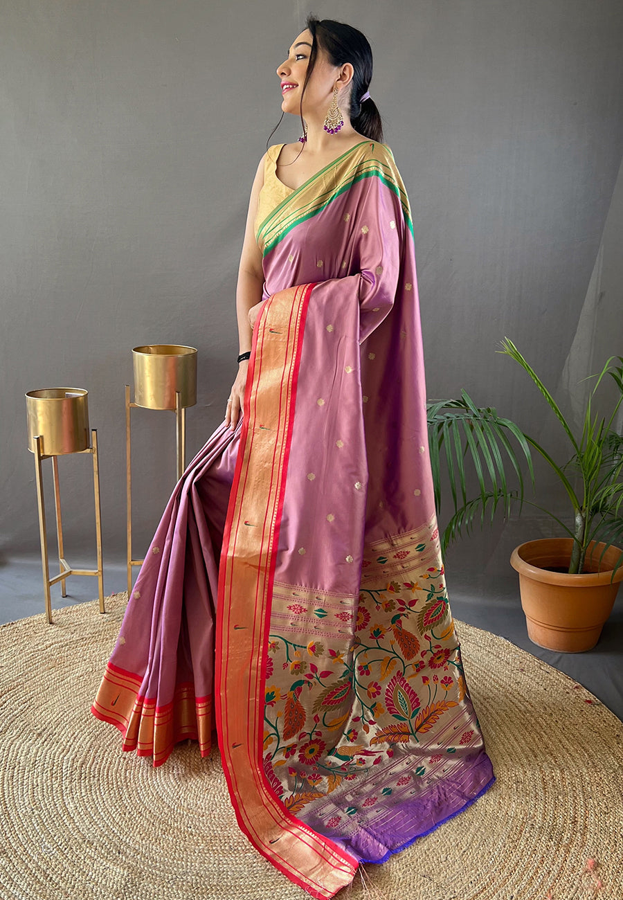 Buy MySilkLove Schnapps Pink Woven Paithani Saree Online