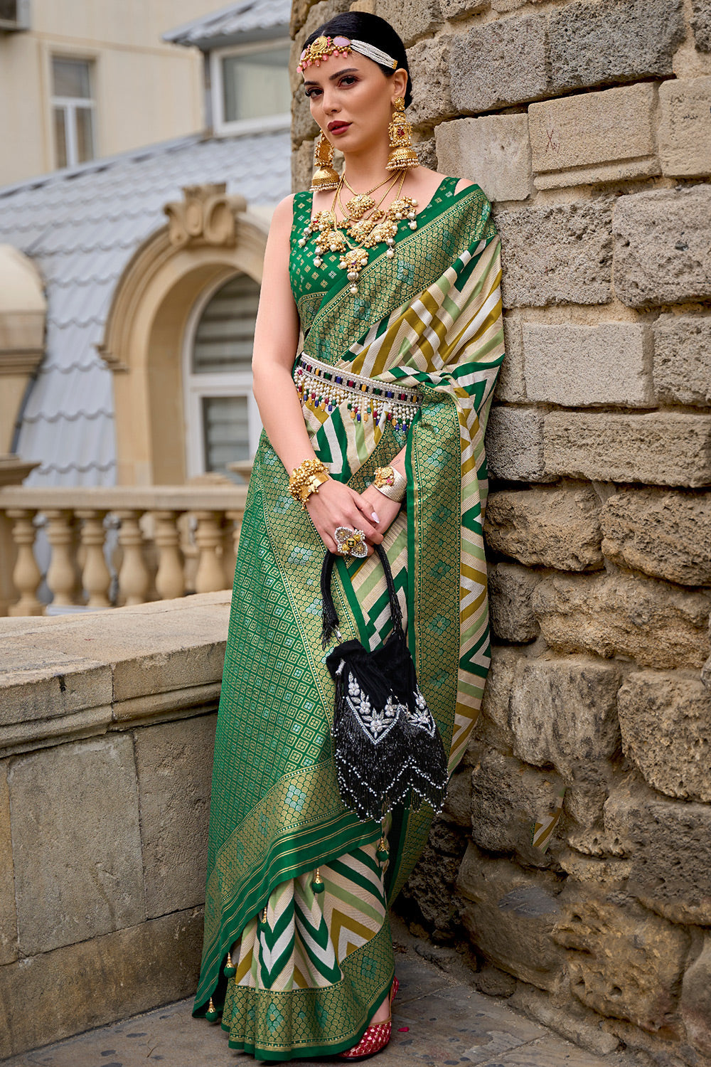 Buy MySilkLove Nature Green Handloom Patola Silk Saree Online