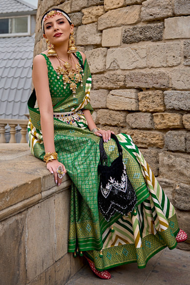 Buy MySilkLove Nature Green Handloom Patola Silk Saree Online