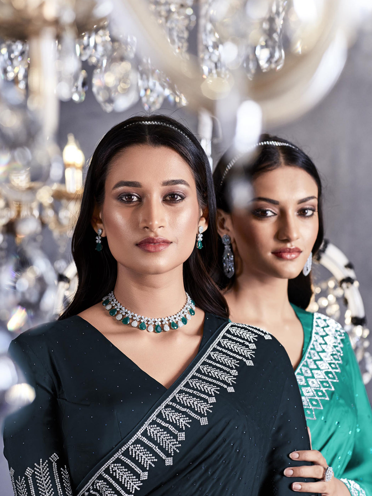 Buy MySilkLove Limed Spruce Grey Woven Embroidered Satin Silk Saree Online