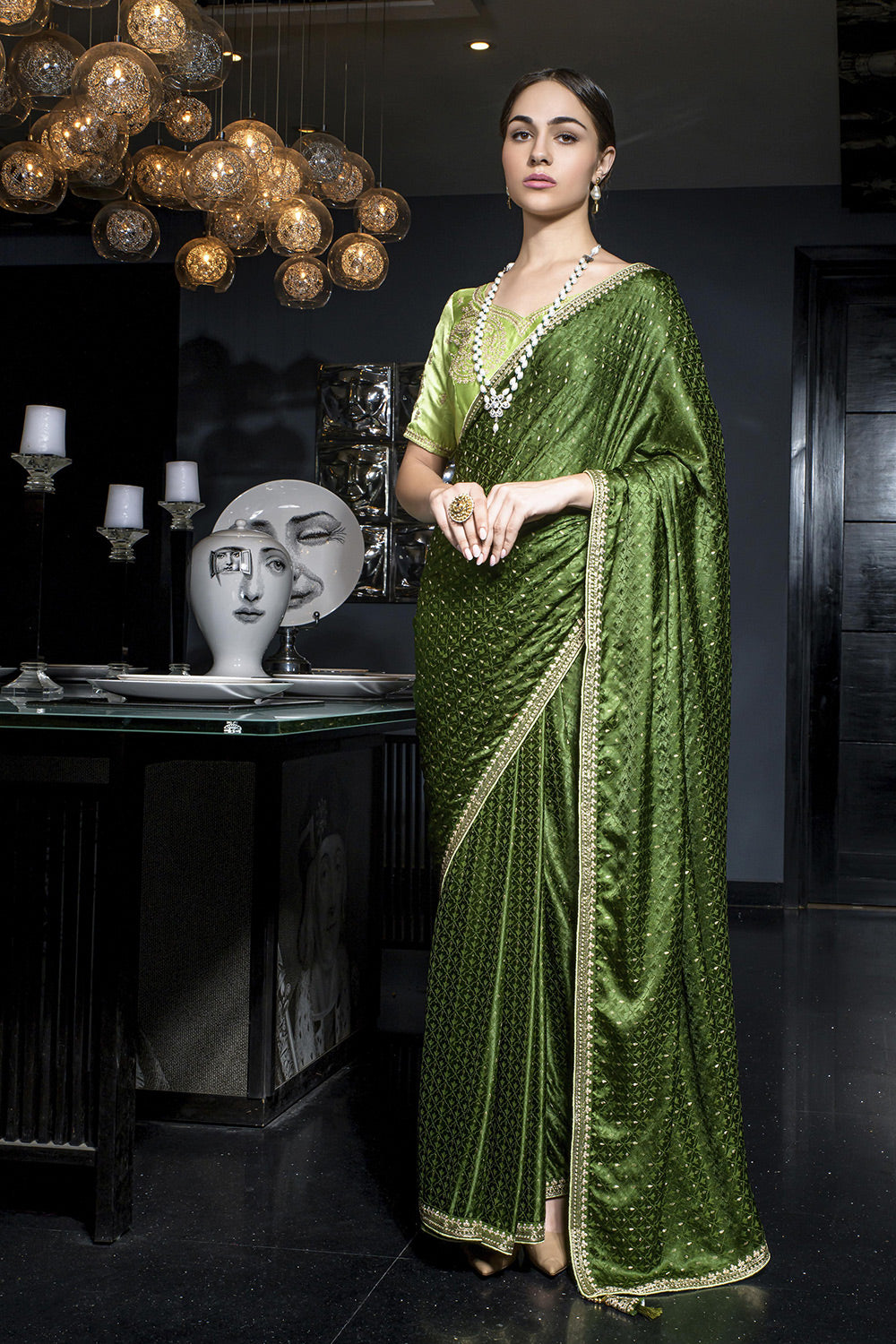 Buy MySilkLove Avocado Green Satin Saree Online