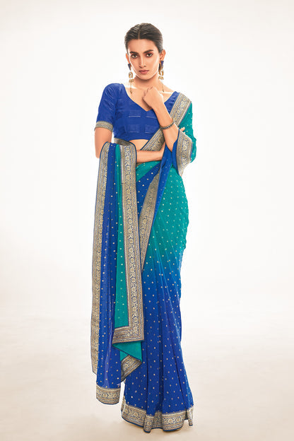 Buy MySilkLove Matisse Blue Printed Georgette Saree Online