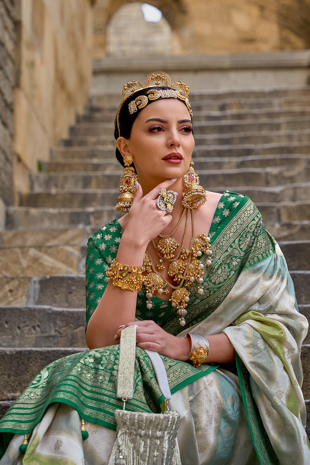 Buy MySilkLove Mountain Green Handloom Patola Silk Saree Online