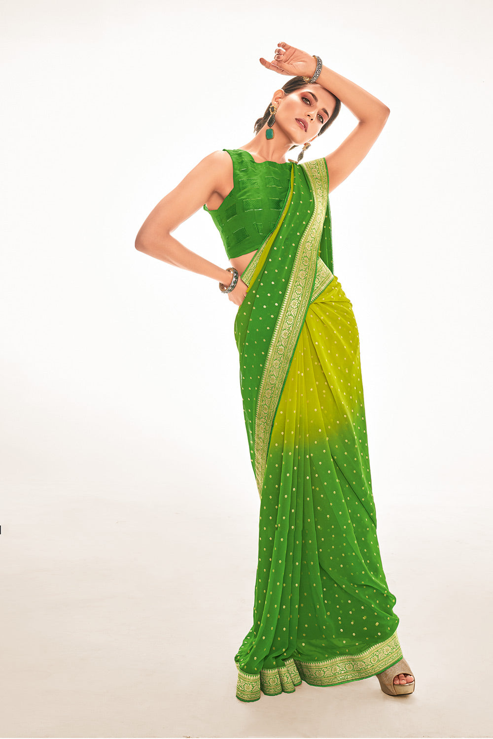 MySilkLove Forest Green Printed Georgette Saree