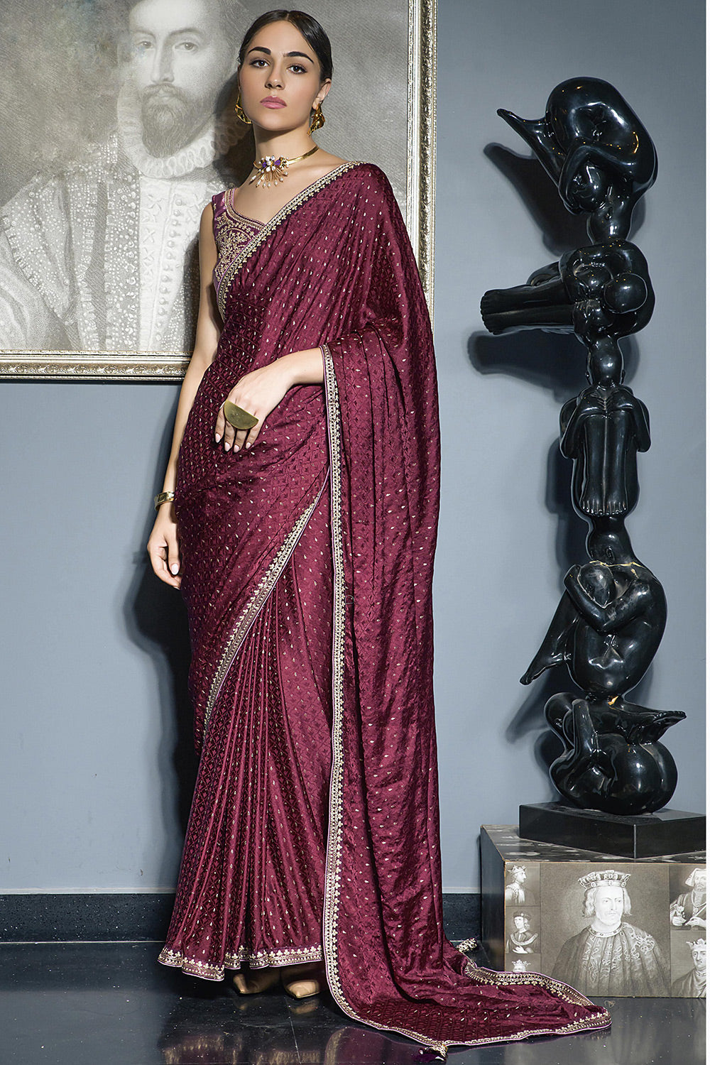 Buy MySilkLove Cannon Maroon Satin Saree Online