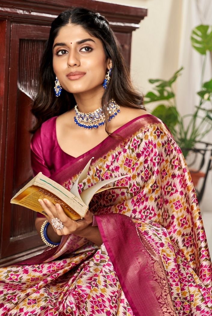 Buy MySilkLove Matrix Pink Printed Satin Silk Saree Online