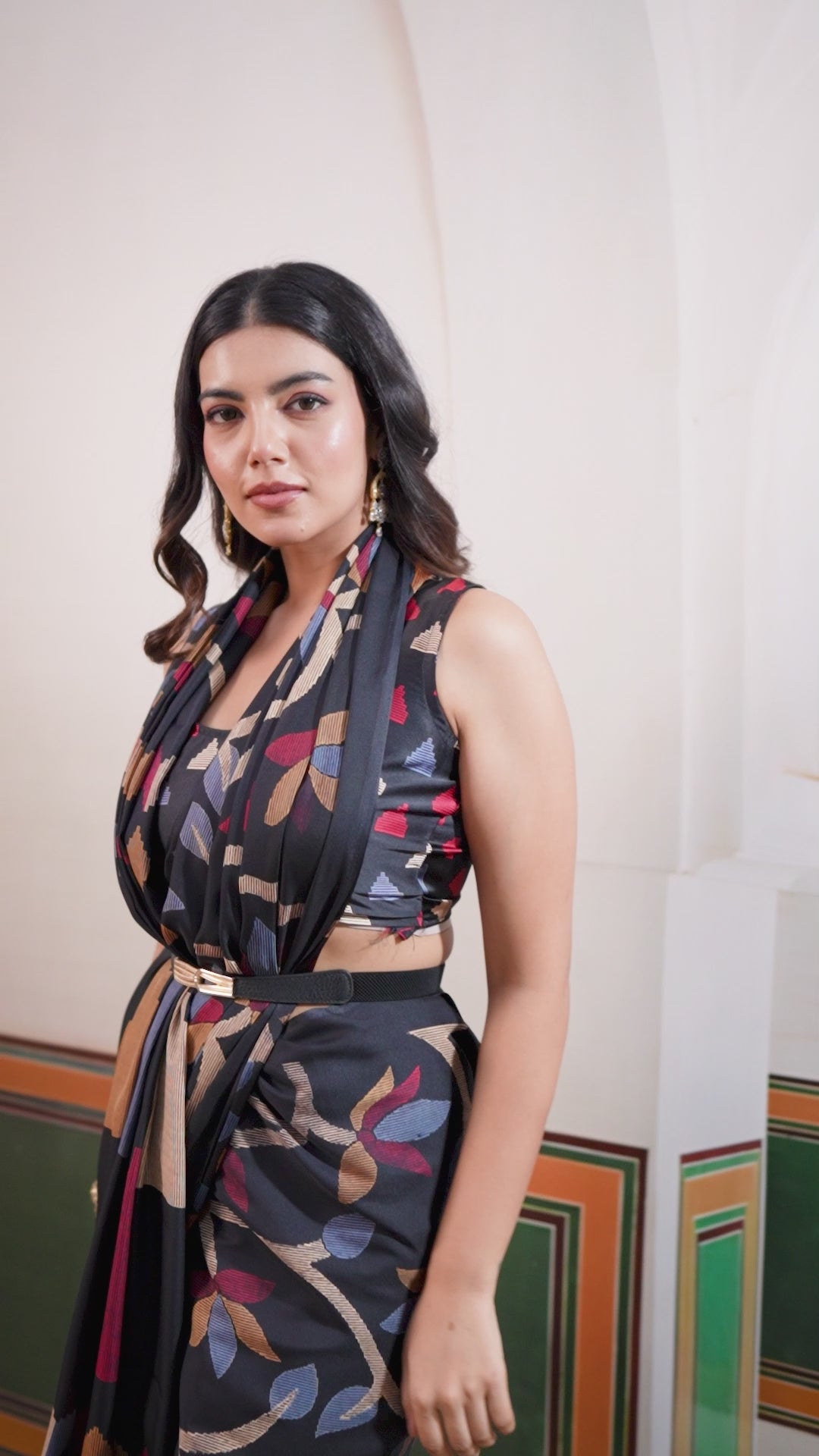 Buy MySilkLove Ink Black Modal Ajrakh Printed Satin Silk Saree Online