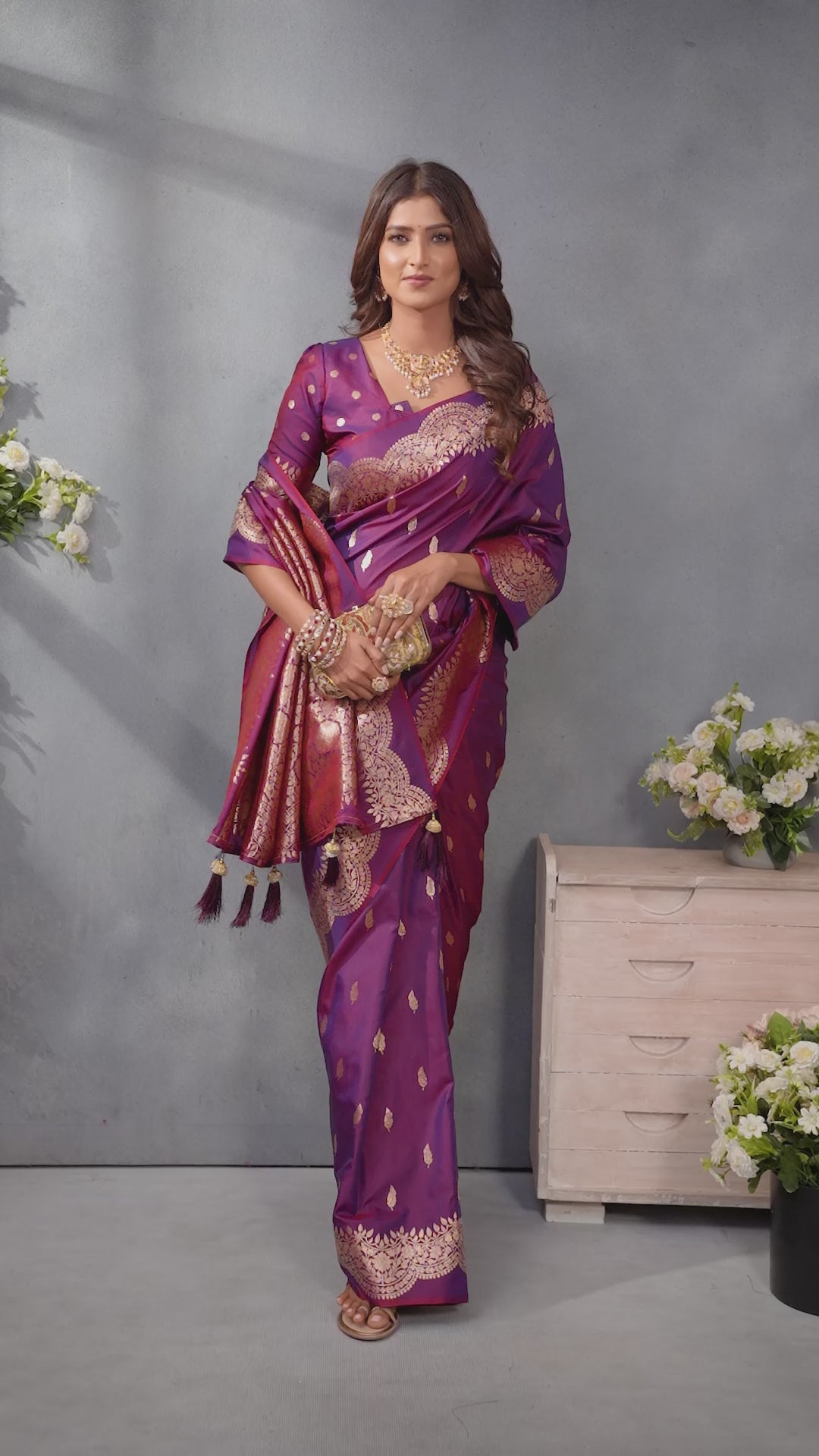 Buy MySilkLove Wine Purple Woven Banarasi Saree Online