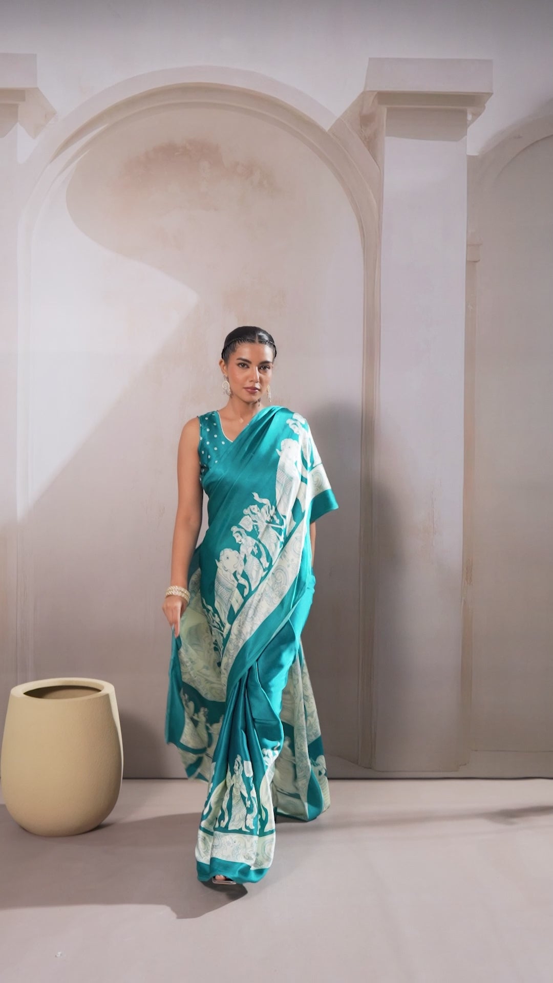 Buy MySilkLove Water Blue Modal Ajrakh Printed Satin Silk Saree Online