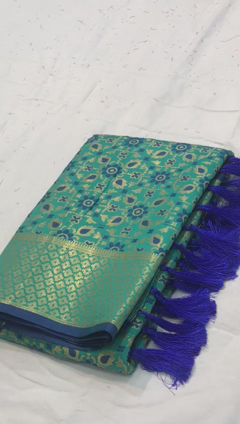 Buy MySilkLove Dark Teal Green Zari Woven Banarasi Saree Online