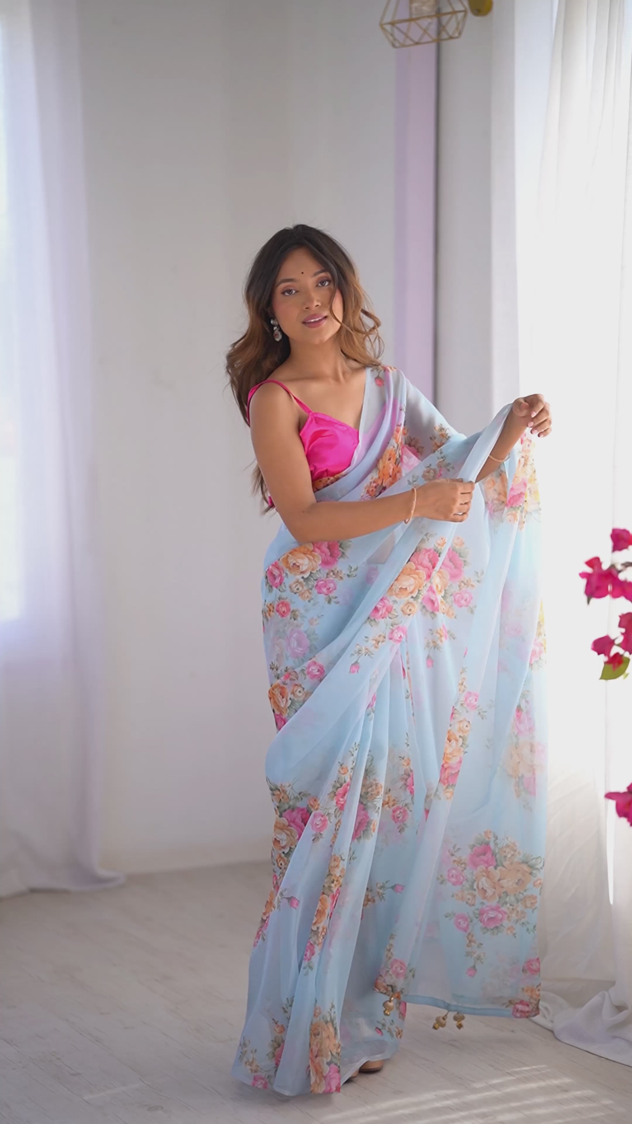 Buy MySilkLove Water Blue Organza Printed Saree Online