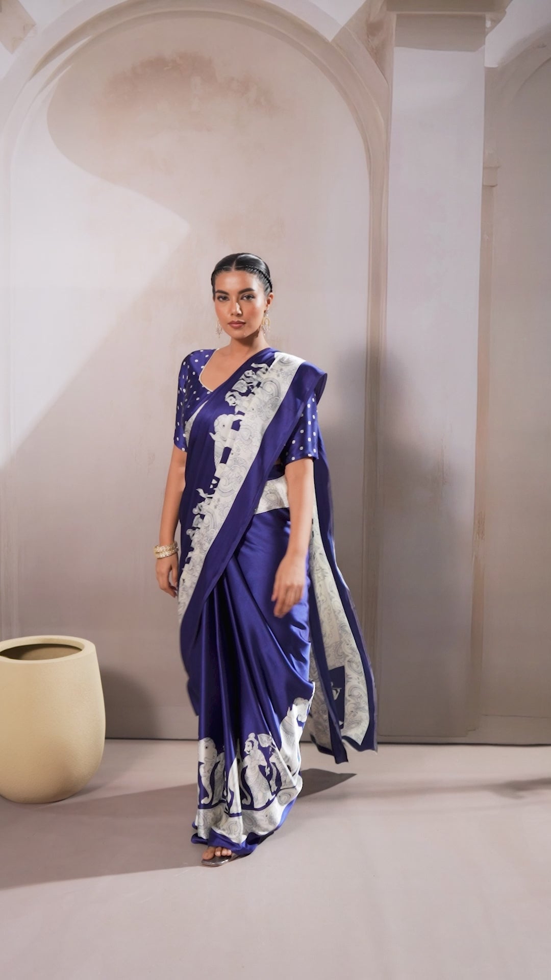 Buy MySilkLove Royal Blue Modal Ajrakh Printed Satin Silk Saree Online