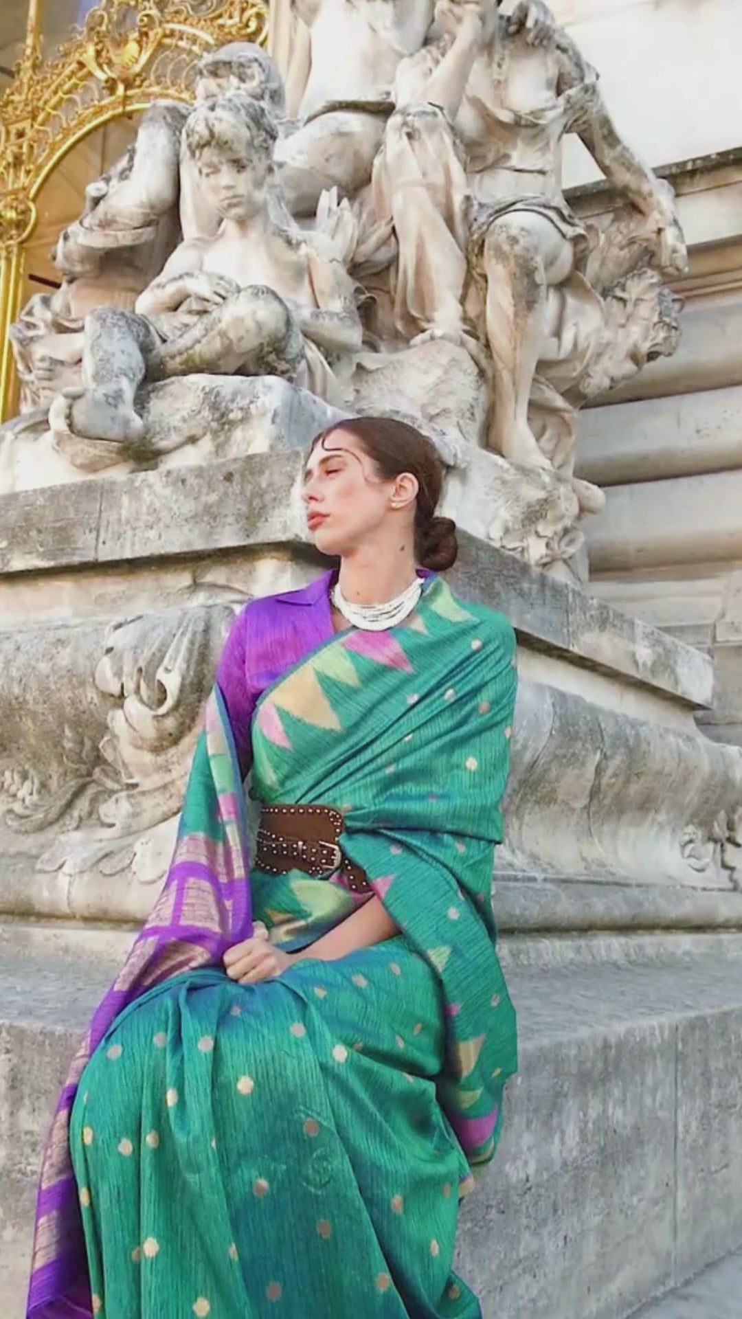 Buy MySilkLove Sea Green South Tussar Temple Border Silk Saree Online