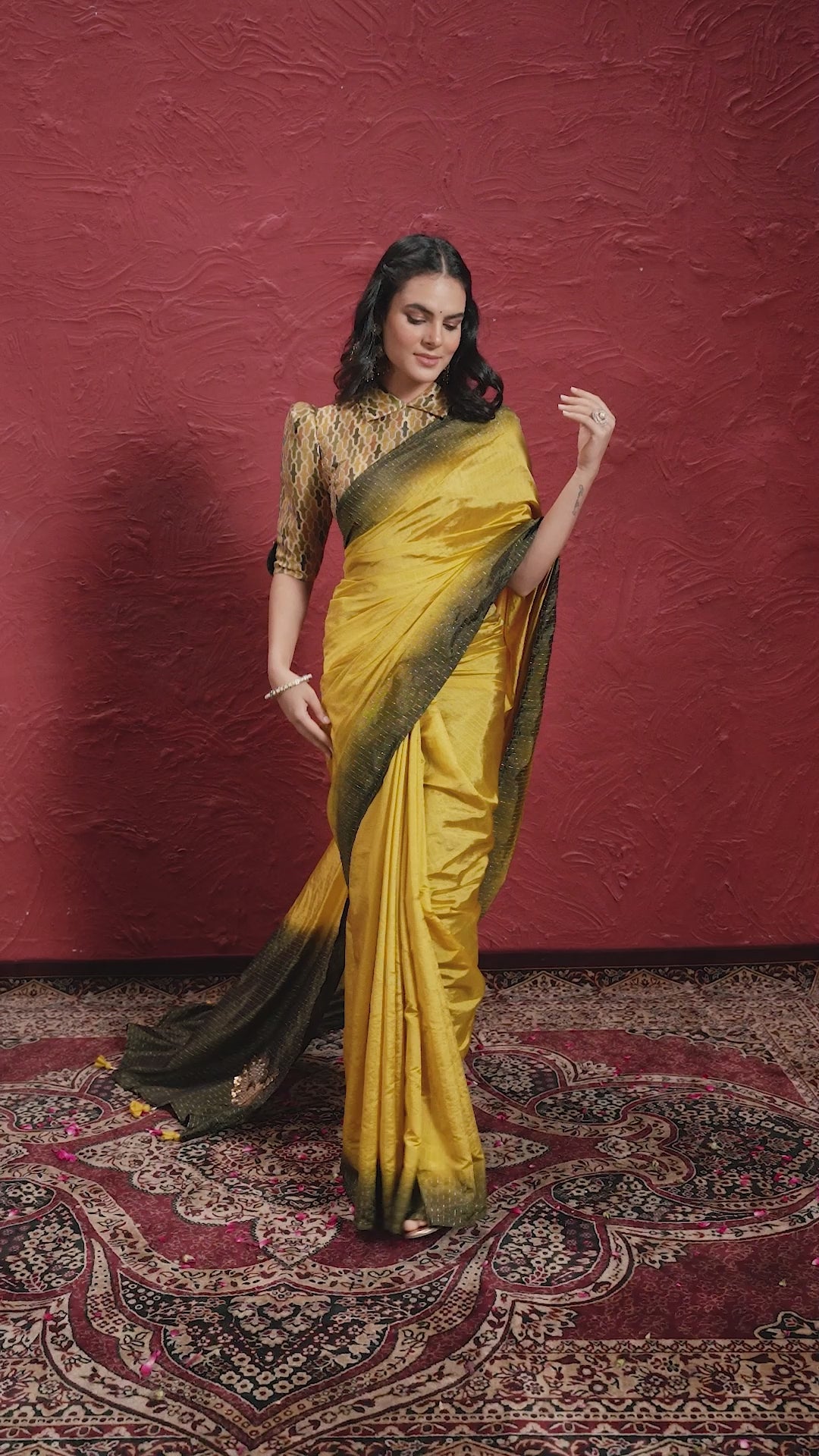 Buy MySilkLove Amber Yellow Dolla Silk Saree with Stitched Blouse Online