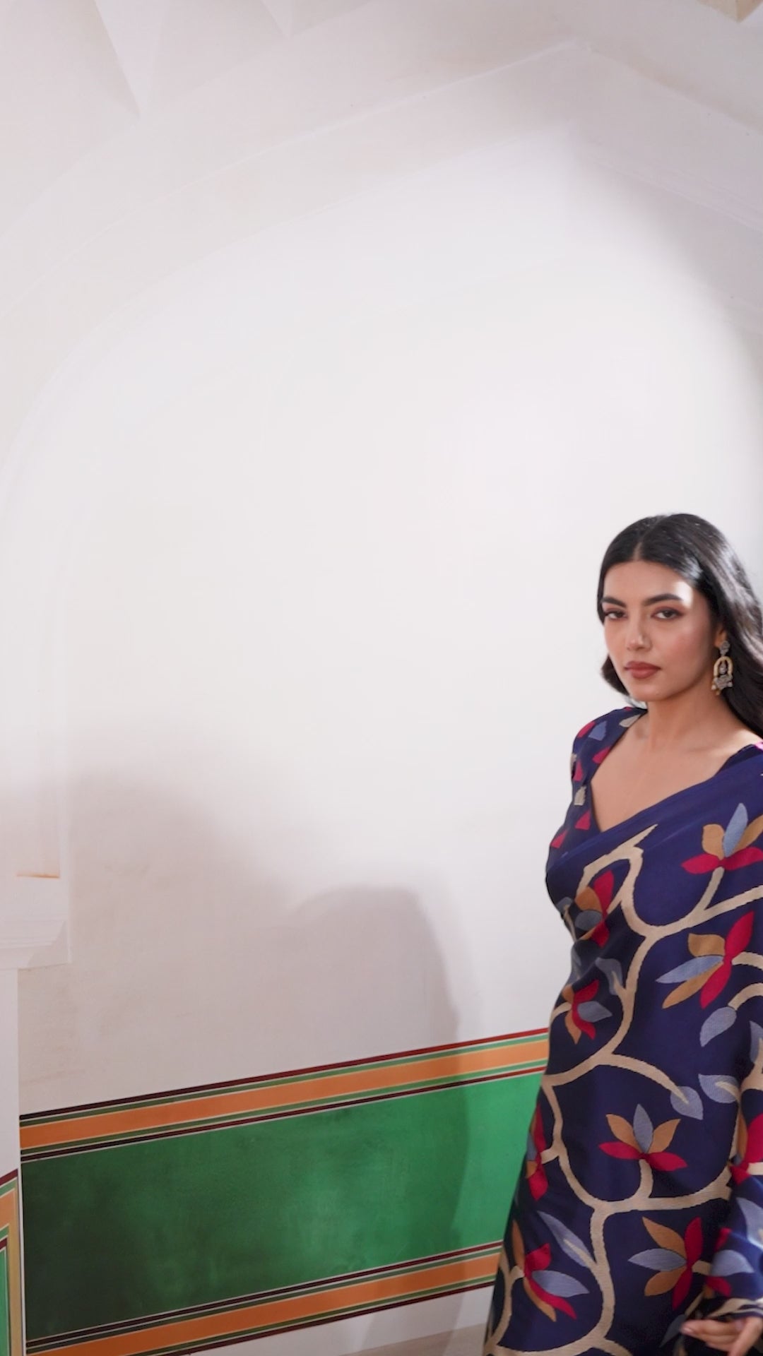 Buy MySilkLove Navy Blue Modal Ajrakh Printed Satin Silk Saree Online