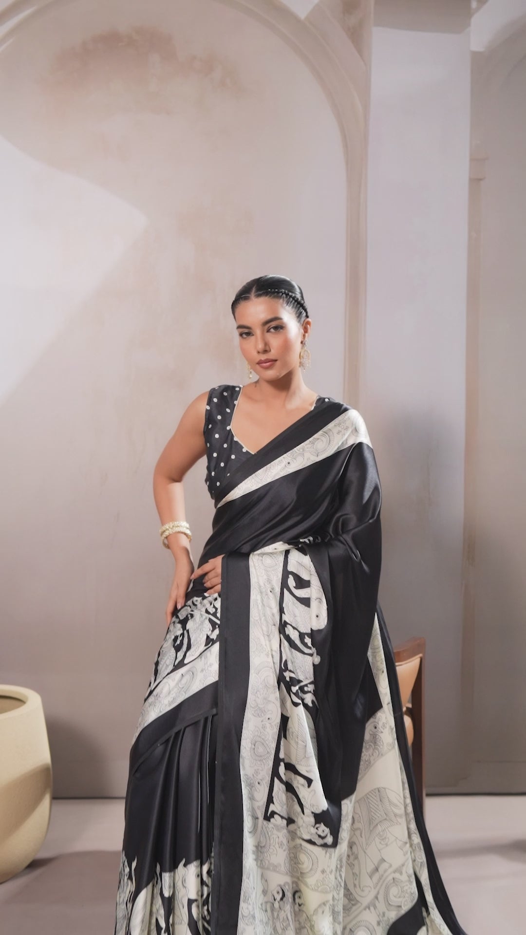 Buy MySilkLove Raven Black Modal Ajrakh Printed Satin Silk Saree Online