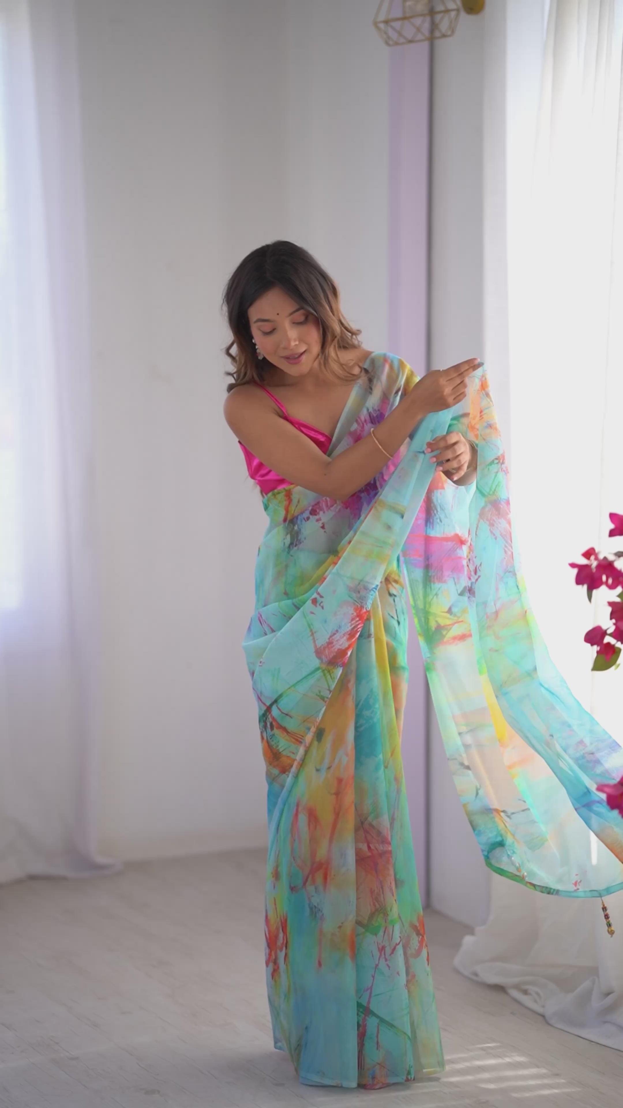 Buy MySilkLove Multicolor Blue Organza Printed Saree Online