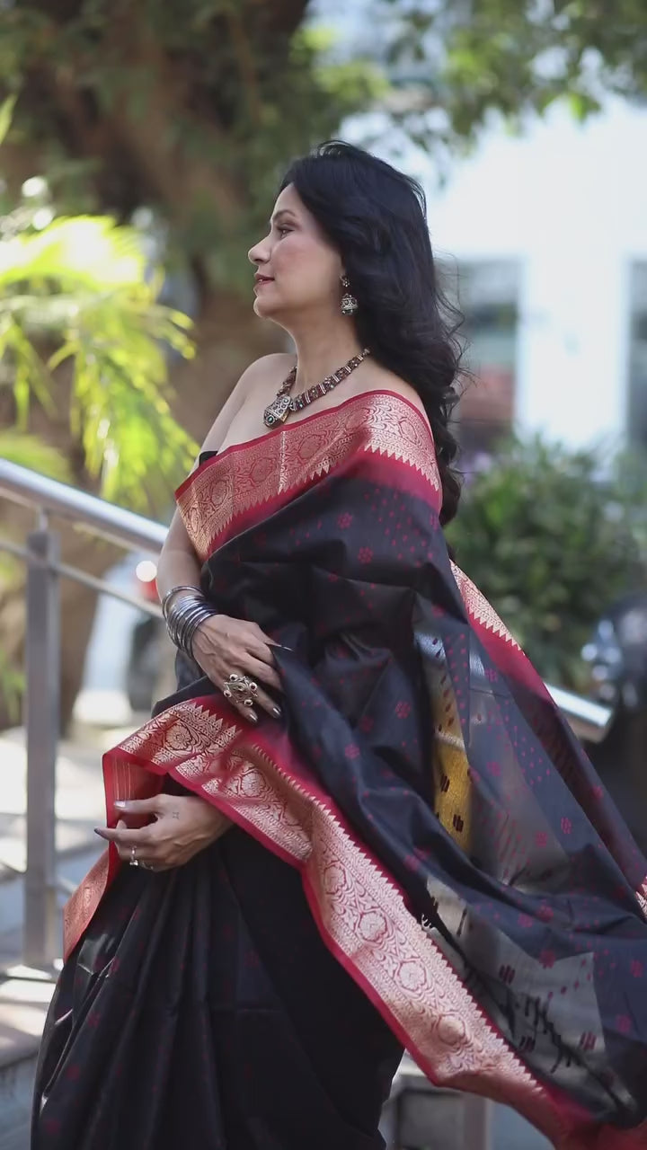 Buy MySilkLove Thunder Black Woven Tussar Silk Saree Online