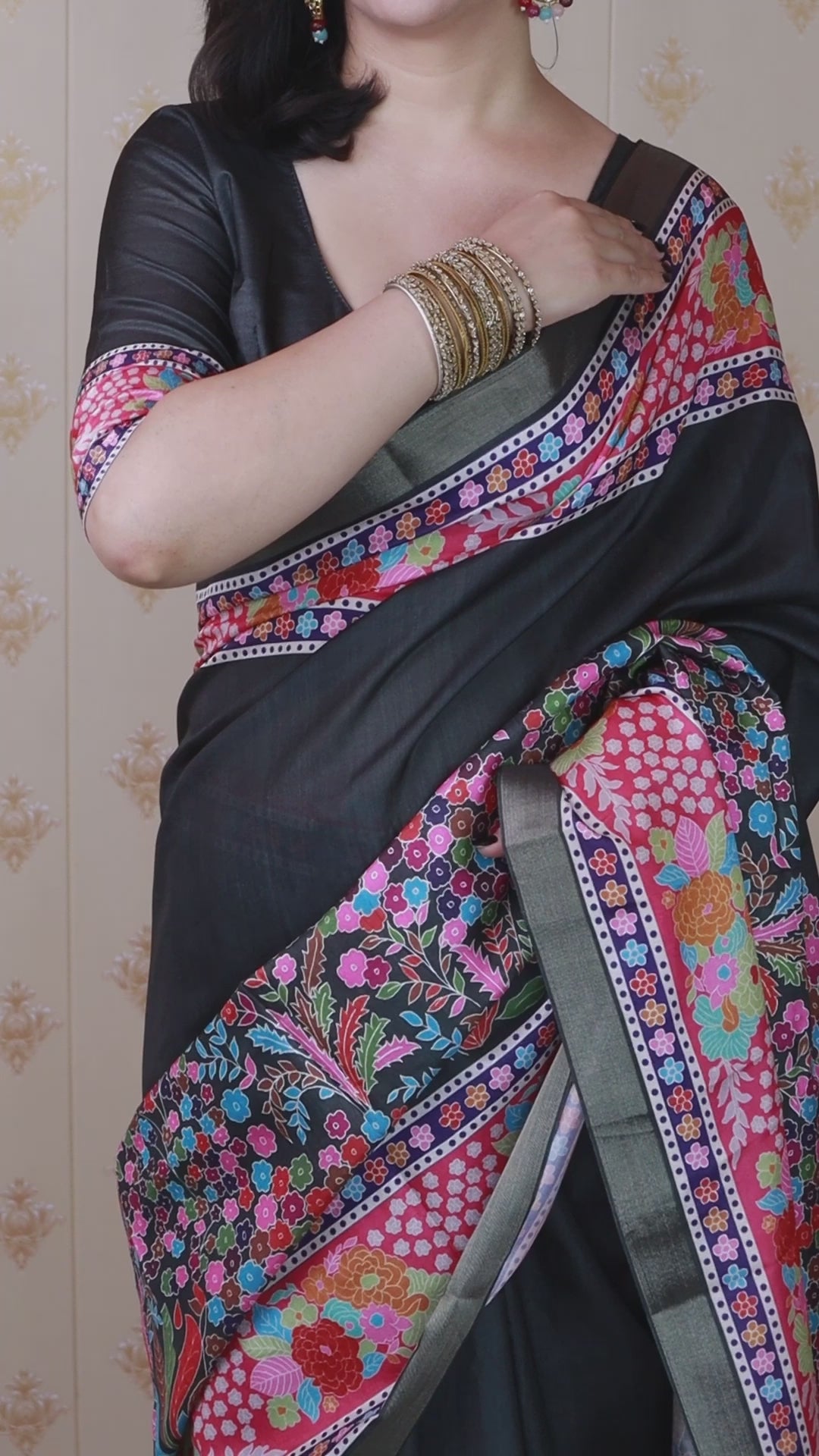 Buy MySilkLove Tuna Black Banarasi Printed Saree Online
